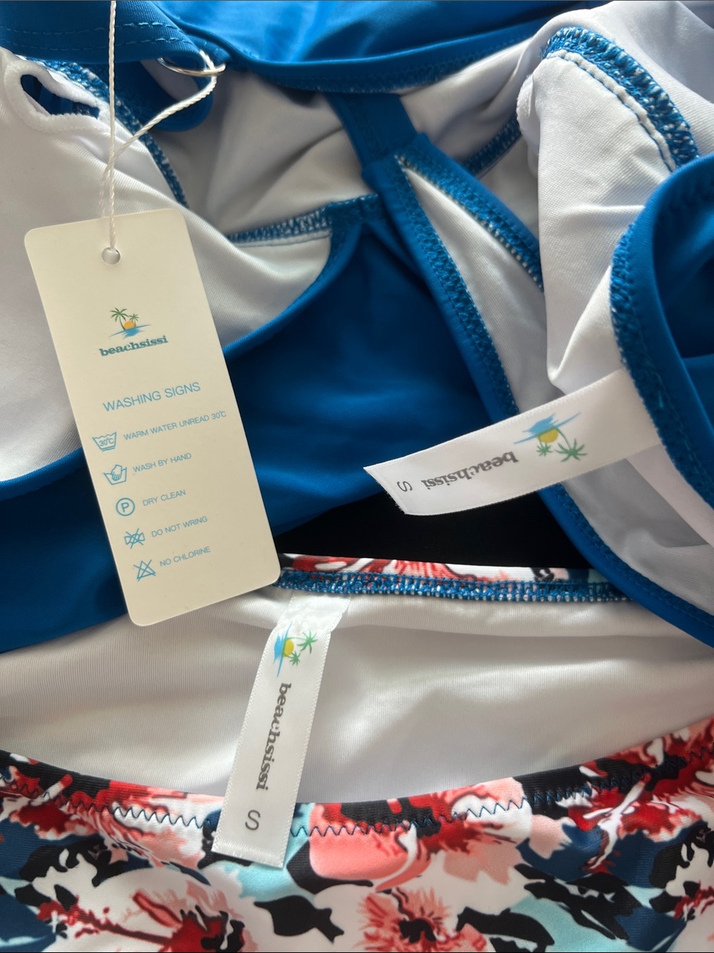 NWT Beachsissi Bright Blue Tankini Top w/ Floral Bikini Bottoms Size:Small - Picture 8 of 8